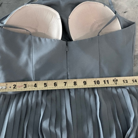 Davids Bridal Bridesmaid Dress Steel Blue Sz 4 Chiffon Halter Neck Pleated Skirt - Picture 15 of 16